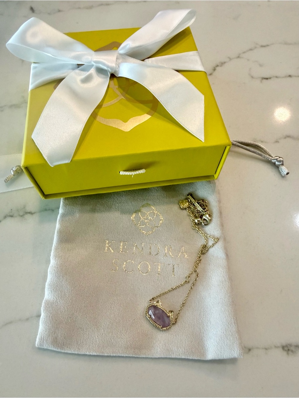 Kendra Scott Gold Cat Shaped Necklace with a Amethyst Stone